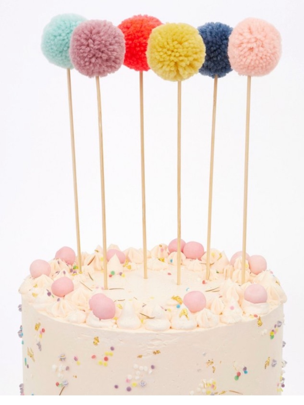 Party Perfect Pops of Color! SPRITZ Pom Pom CAKE TOPPERS - 6 Count NEW
